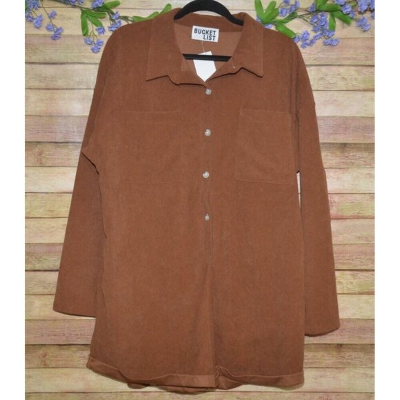 NWT Bucket List Brown Corduroy Shorts Romper Ladies Size L Button Front Casual - Picture 1 of 8